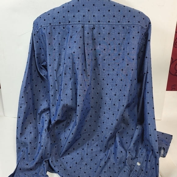 Croft & Burrow Blue and Black Polka Dot Long Sleeve Button Up Blouse - Picture 6 of 9